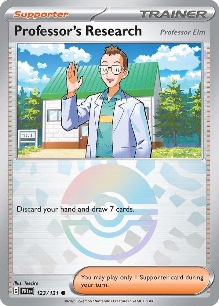 Professor's Research (123/131) [Professor Elm] (Poke Ball Pattern) [Scarlet & Violet: Prismatic Evolutions] | I Want That Stuff Brandon