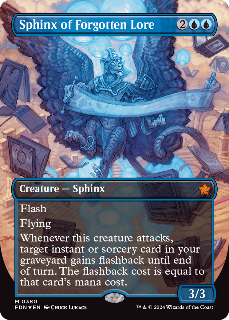 Sphinx of Forgotten Lore (Borderless) (Mana Foil) [Foundations] | I Want That Stuff Brandon