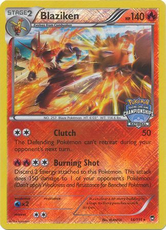 Blaziken (14/111) (National Championship Promo) [XY: Furious Fists] | I Want That Stuff Brandon