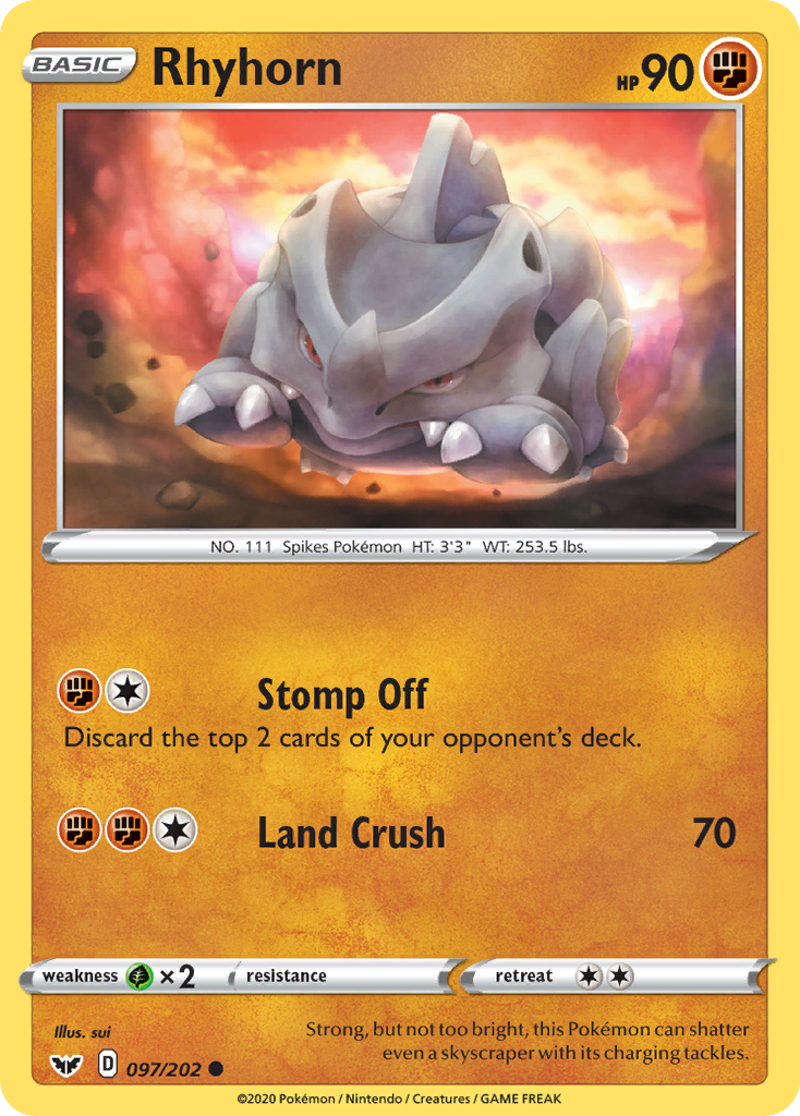 Rhyhorn (097/202) [Sword & Shield: Base Set] | I Want That Stuff Brandon