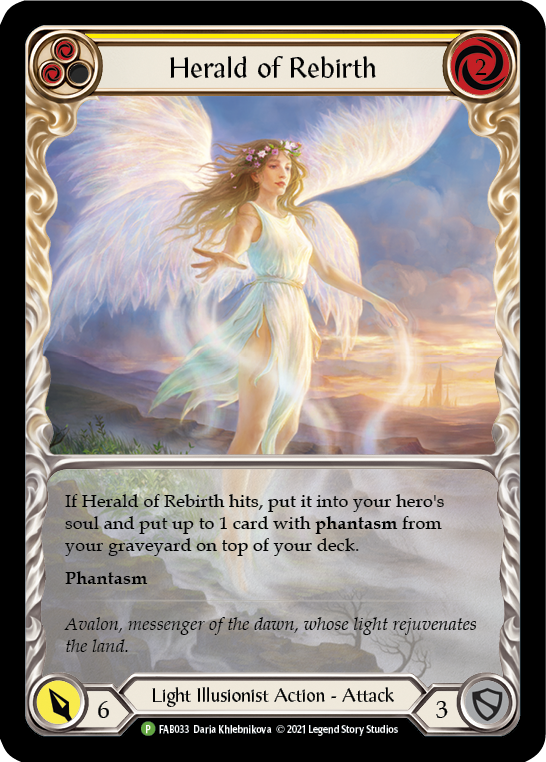 Herald of Rebirth (Yellow) [FAB033] (Promo)  Rainbow Foil | I Want That Stuff Brandon