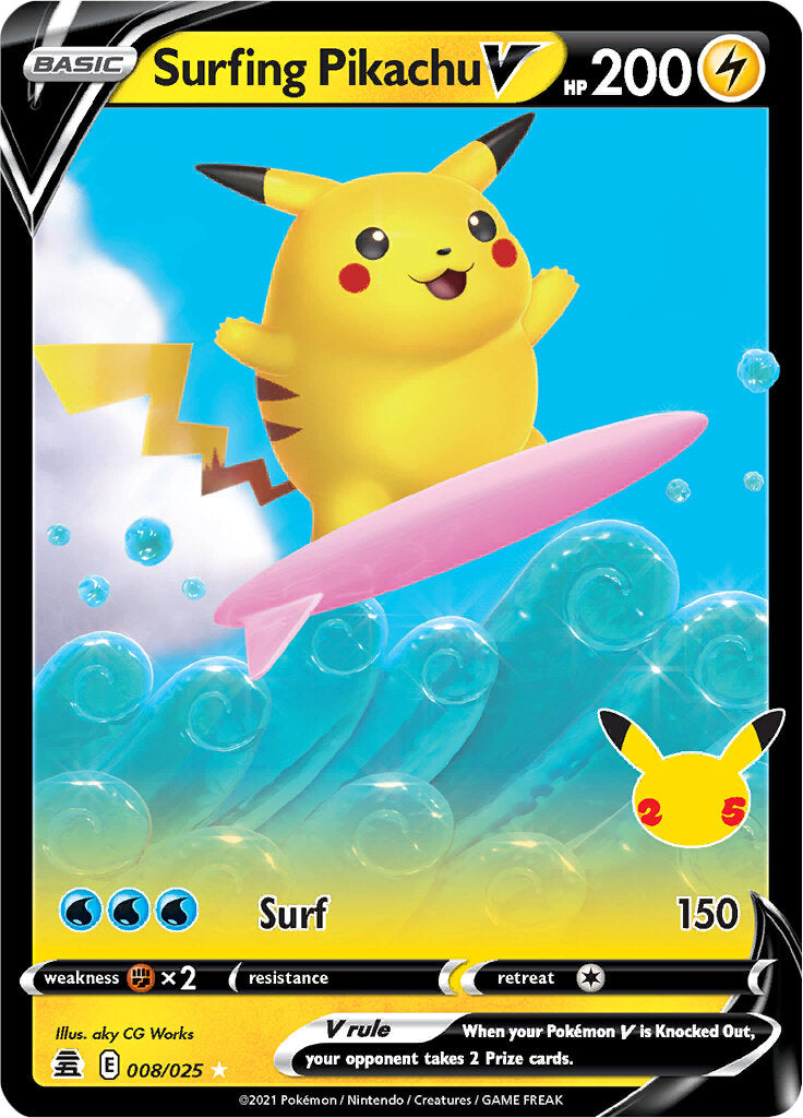 Surfing Pikachu V (008/025) [Celebrations: 25th Anniversary] | I Want That Stuff Brandon