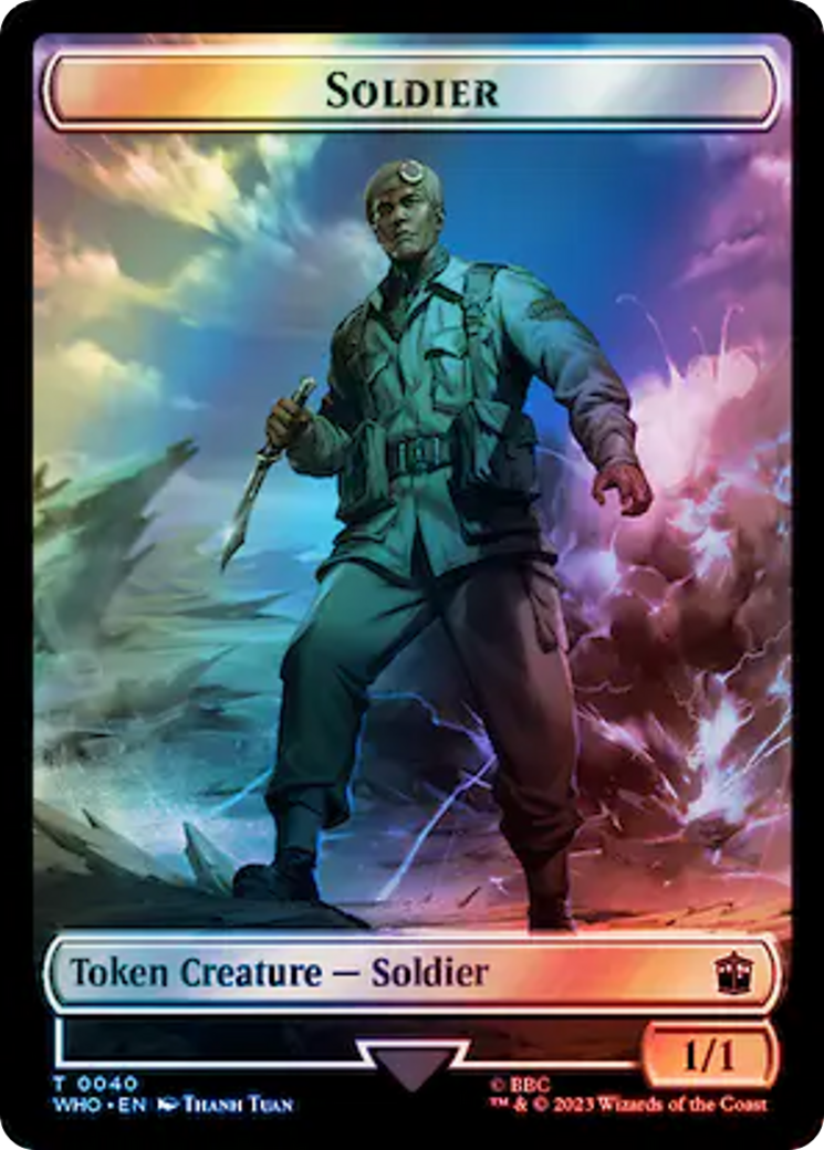 Soldier // Dinosaur Double-Sided Token (Surge Foil) [Doctor Who Tokens] | I Want That Stuff Brandon