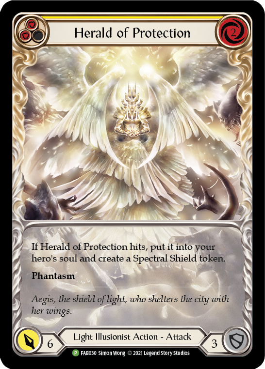 Herald of Protection (Yellow Extended Art) [FAB030] (Promo)  Rainbow Foil | I Want That Stuff Brandon