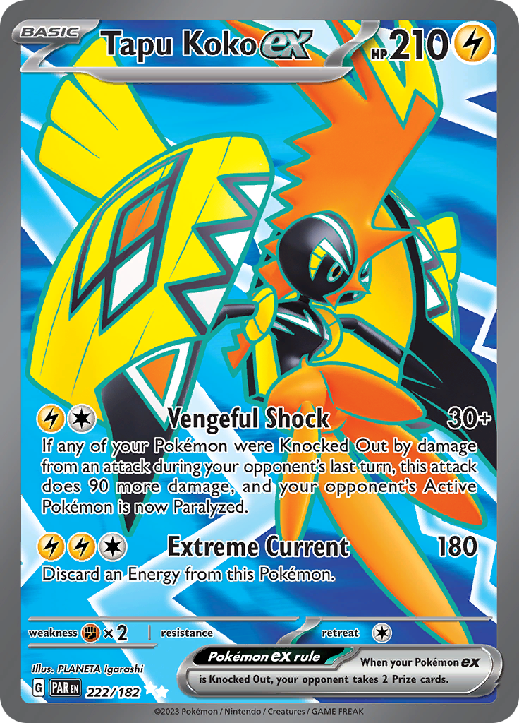 Tapu Koko ex (222/182) [Scarlet & Violet: Paradox Rift] | I Want That Stuff Brandon