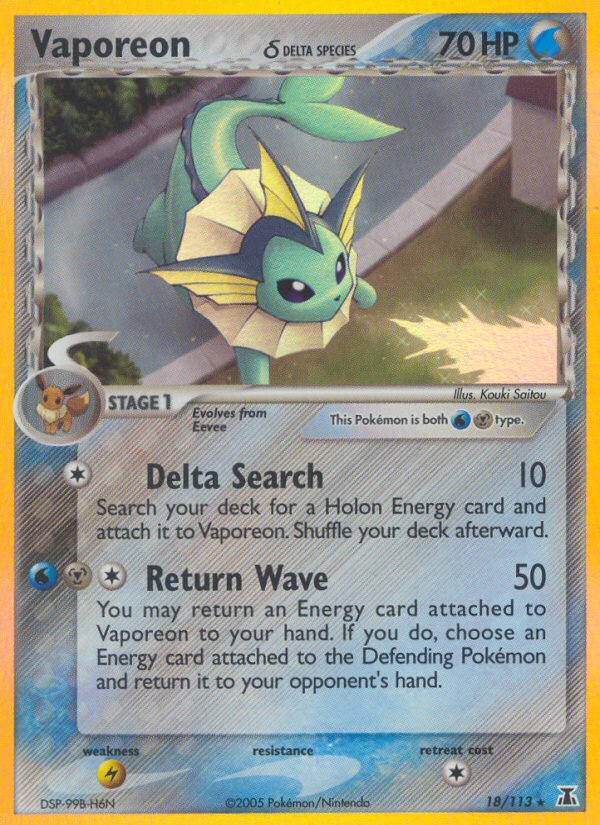 Vaporeon (18/113) (Delta Species) [EX: Delta Species] | I Want That Stuff Brandon