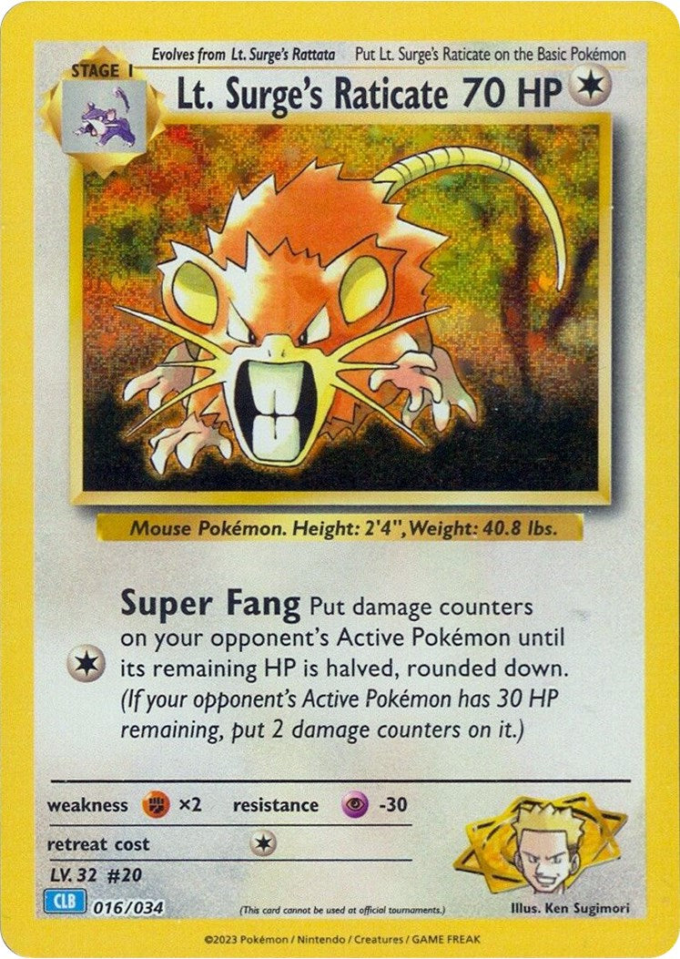 Lt. Surge's Raticate [Trading Card Game Classic] | I Want That Stuff Brandon