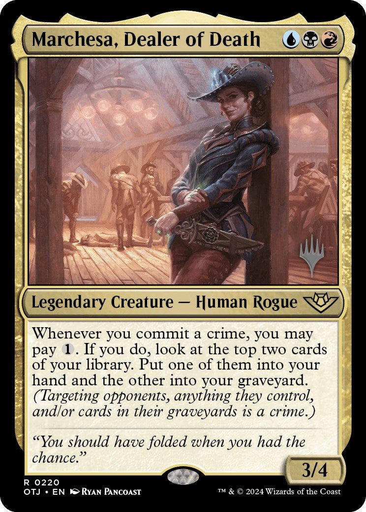 Marchesa, Dealer of Death (Promo Pack) [Outlaws of Thunder Junction Promos] | I Want That Stuff Brandon