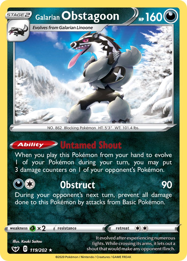 Galarian Obstagoon (119/202) (Theme Deck Exclusive) [Sword & Shield: Base Set] | I Want That Stuff Brandon
