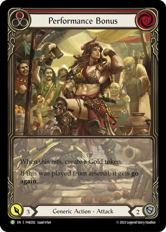 Performance Bonus (Red) (Cold Foil) [FAB202] (Promo)  Rainbow Foil | I Want That Stuff Brandon