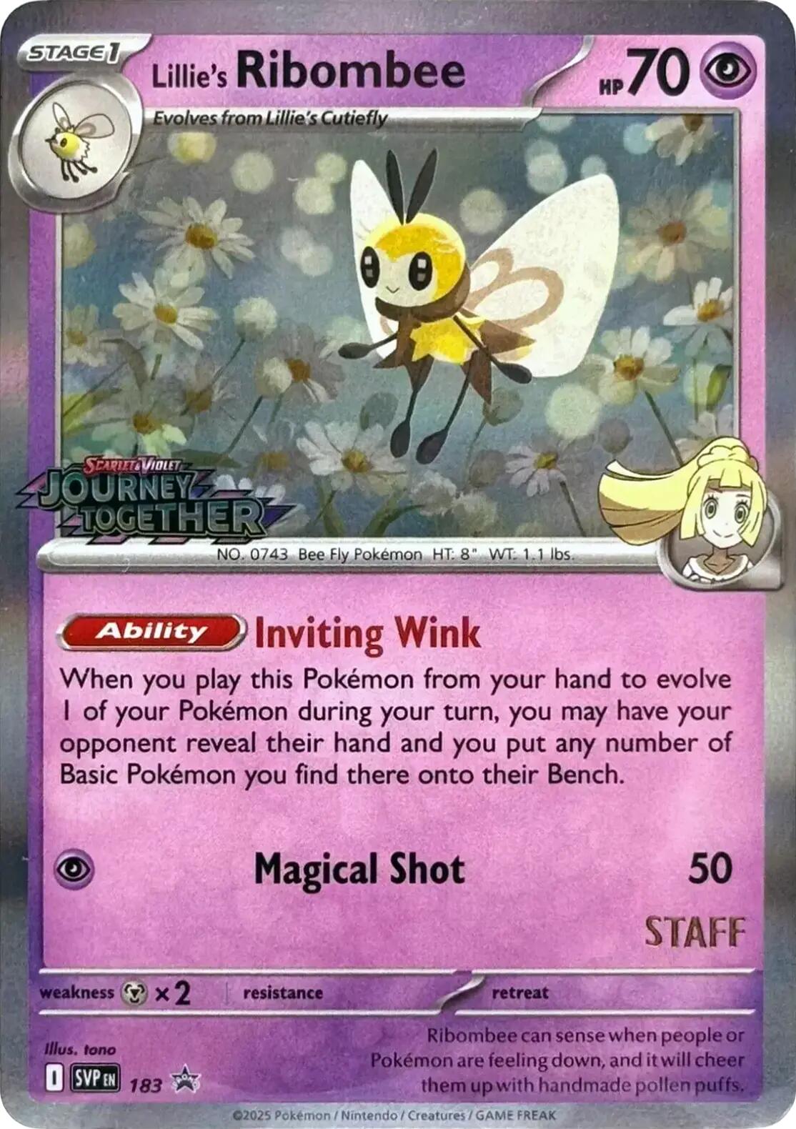 Lillie's Ribombee (183) (Prerelease Staff) [Scarlet & Violet: Black Star Promos] | I Want That Stuff Brandon