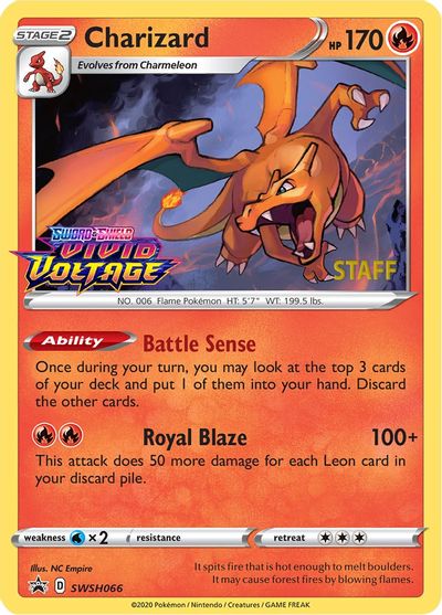 Charizard (SWSH066) (Staff Prerelease Promo) [Sword & Shield: Black Star Promos] | I Want That Stuff Brandon