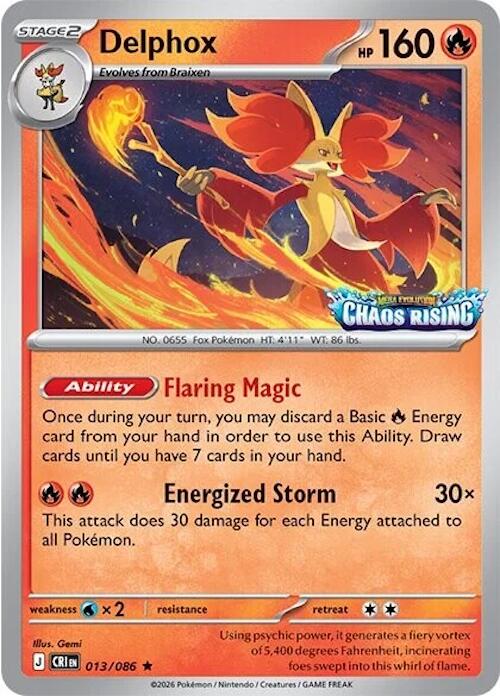 Delphox (013/086) (Chaos Rising Stamped) [Miscellaneous Cards] | I Want That Stuff Brandon