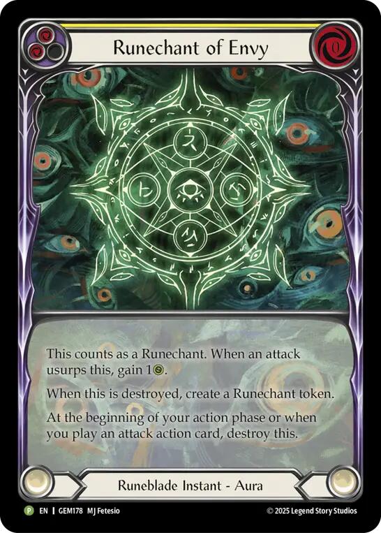 Runechant of Envy (Yellow) [GEM178-RF] (GEM Pack 5)  Rainbow Foil | I Want That Stuff Brandon