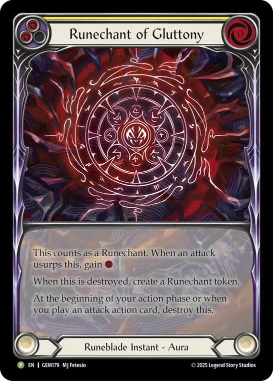 Runechant of Gluttony (Yellow) [GEM179-RF] (GEM Pack 5)  Rainbow Foil | I Want That Stuff Brandon