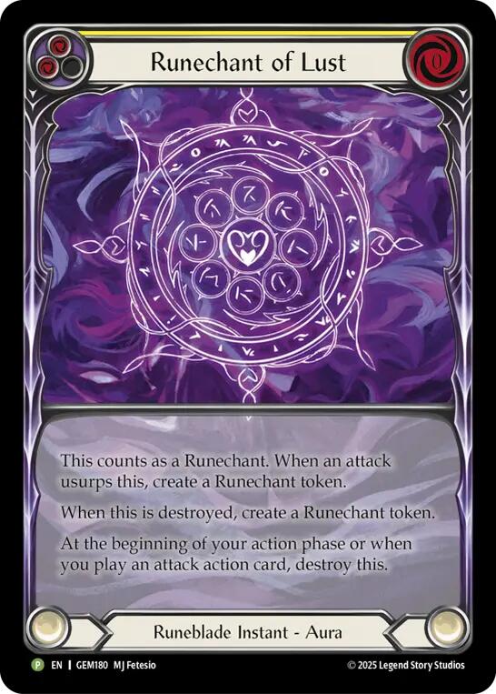 Runechant of Lust (Yellow) [GEM180-RF] (GEM Pack 5)  Rainbow Foil | I Want That Stuff Brandon
