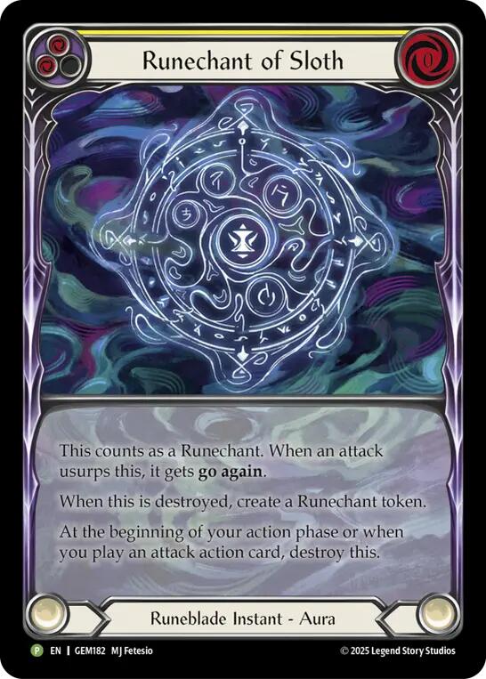 Runechant of Sloth (Yellow) [GEM182-RF] (GEM Pack 5)  Rainbow Foil | I Want That Stuff Brandon