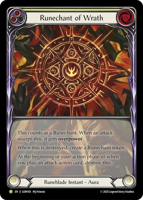 Runechant of Wrath (Yellow) [GEM183-RF] (GEM Pack 5)  Rainbow Foil | I Want That Stuff Brandon