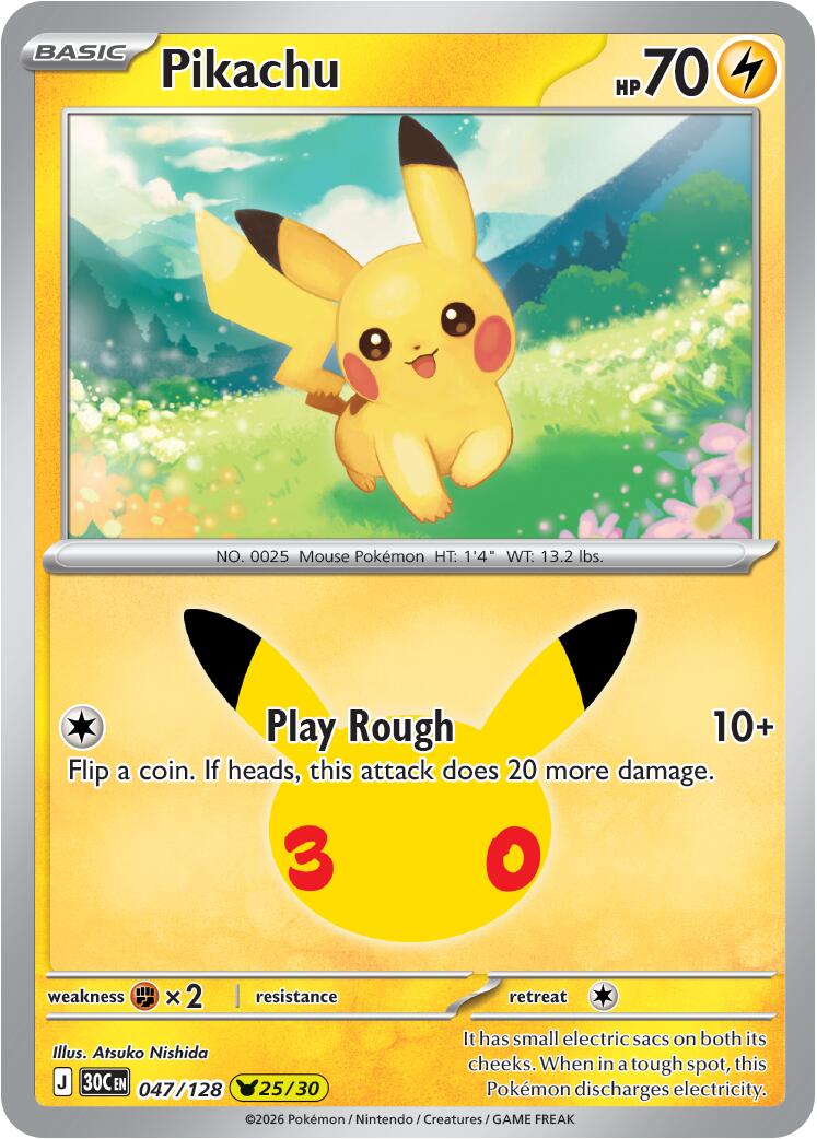 Pikachu (047/128) [Mega Evolution: 30th Celebration] | I Want That Stuff Brandon