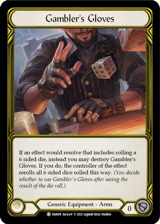 Gambler's Gloves (Golden) [FAB074] (Promo)  Cold Foil | I Want That Stuff Brandon