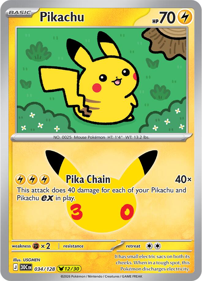 Pikachu (034/128) [Mega Evolution: 30th Celebration] | I Want That Stuff Brandon