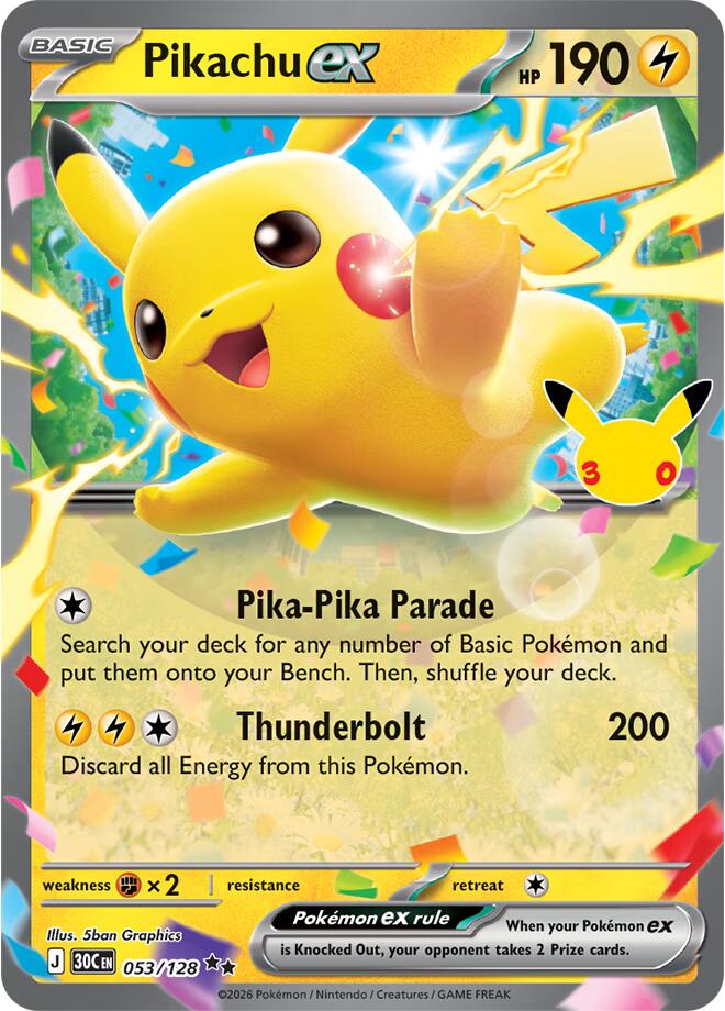 Pikachu ex (053/128) [Mega Evolution: 30th Celebration] | I Want That Stuff Brandon