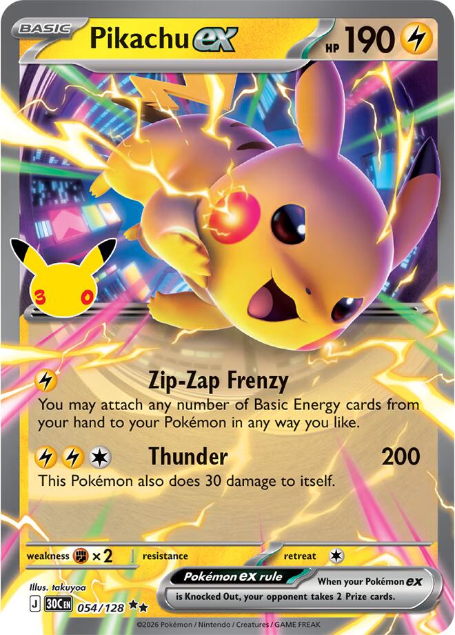 Pikachu ex (054/128) [Mega Evolution: 30th Celebration] | I Want That Stuff Brandon