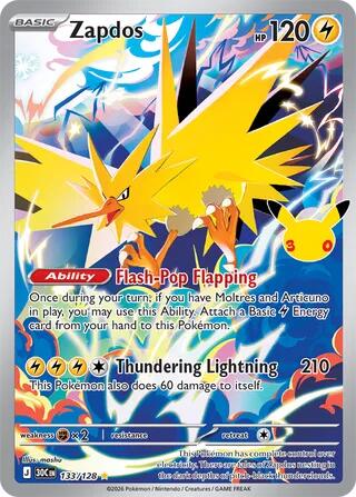 Zapdos (133/128) [Mega Evolution: 30th Celebration] | I Want That Stuff Brandon