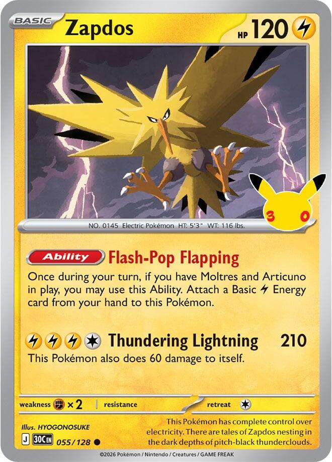 Zapdos (055/128) [Mega Evolution: 30th Celebration] | I Want That Stuff Brandon