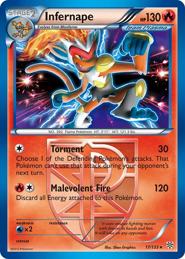Infernape (17/135) (Theme Deck Exclusive) [Black & White: Plasma Storm] | I Want That Stuff Brandon