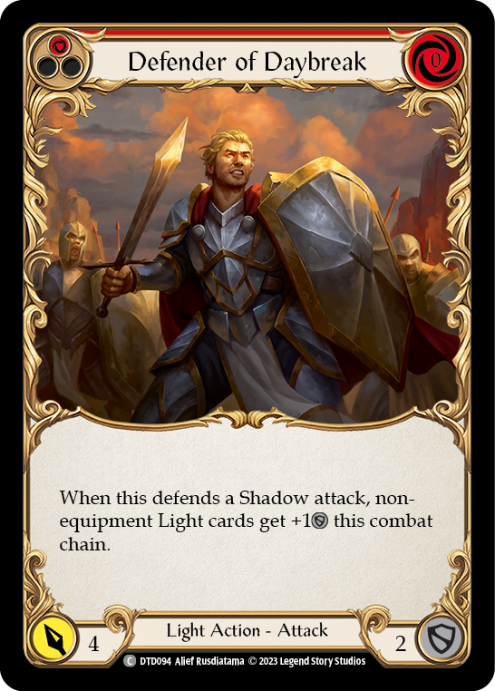 Defender of Daybreak (Red) [DTD094] (Dusk Till Dawn)  Rainbow Foil | I Want That Stuff Brandon