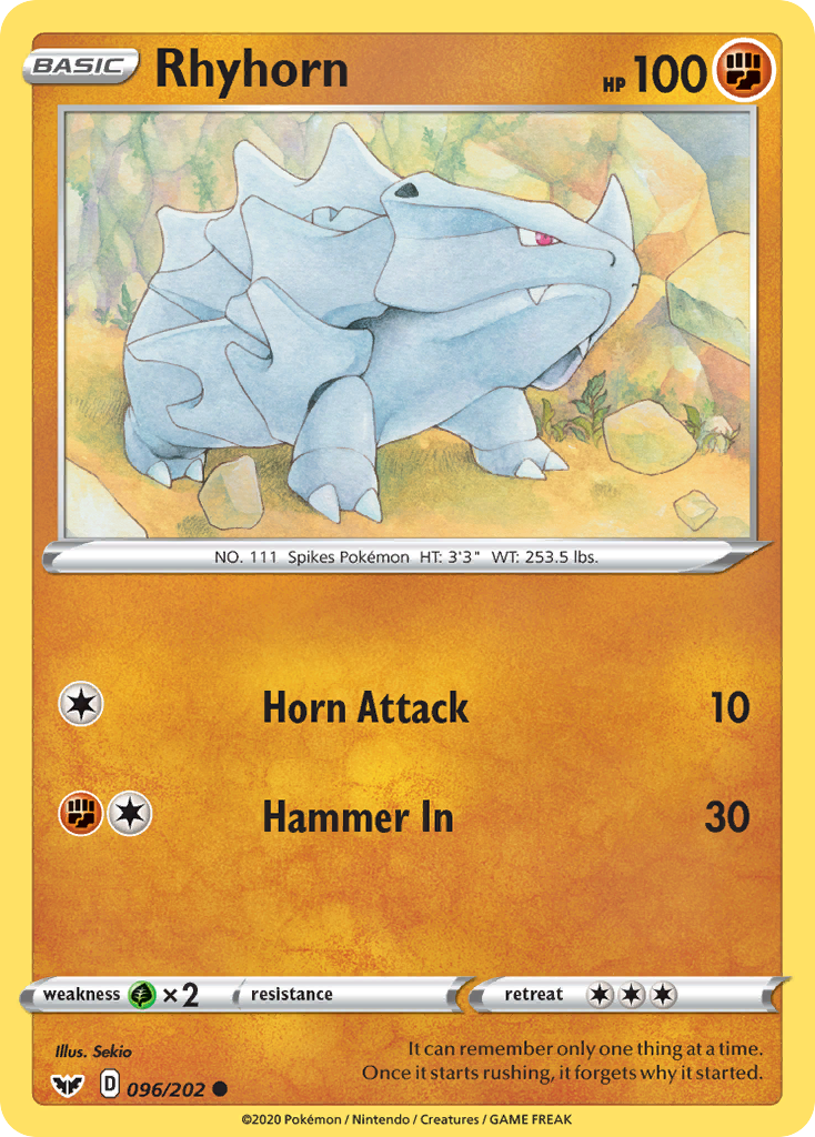 Rhyhorn (096/202) [Sword & Shield: Base Set] | I Want That Stuff Brandon