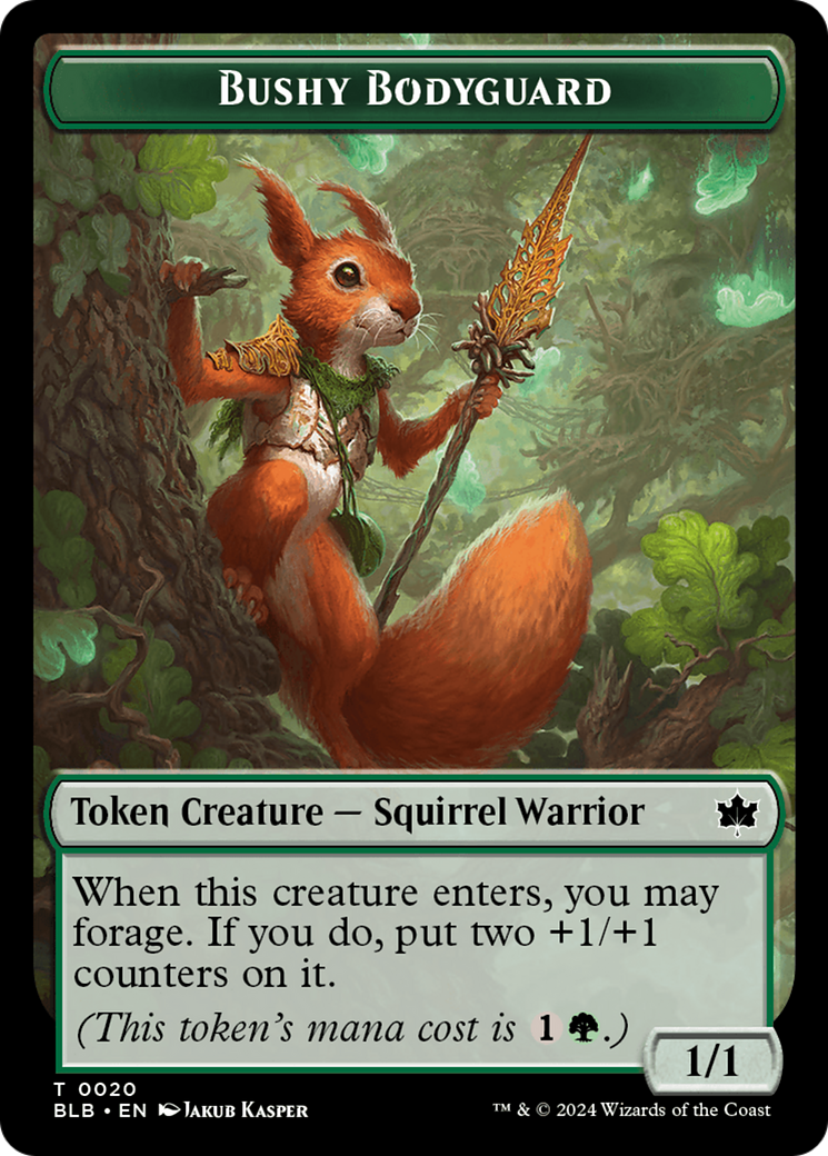 Emblem - Ral, Crackling Wit // Bushy Bodyguard Double-Sided Token [Bloomburrow Tokens] | I Want That Stuff Brandon