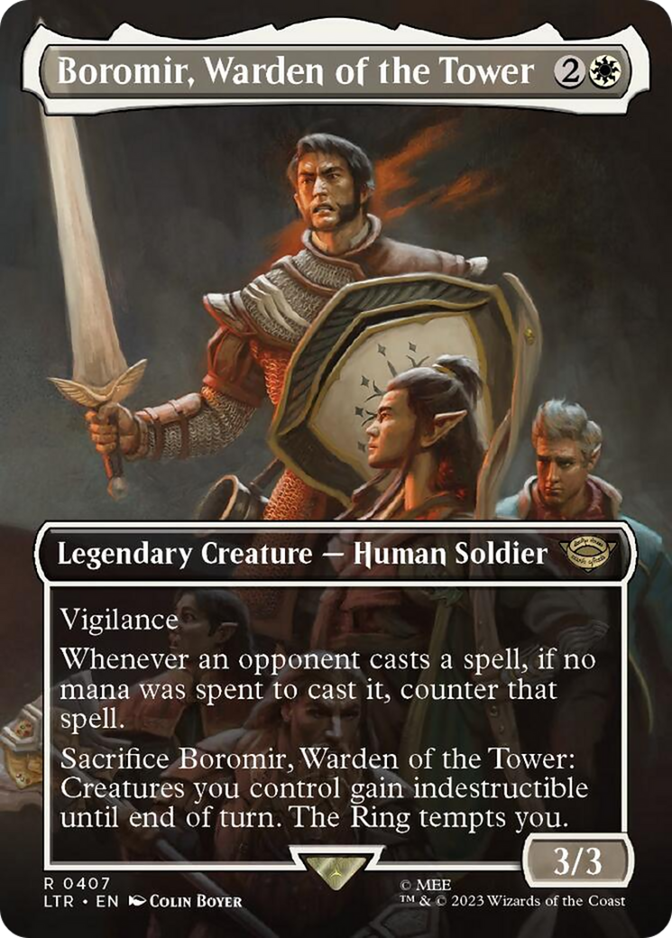 Boromir, Warden of the Tower (Borderless Alternate Art) [The Lord of the Rings: Tales of Middle-Earth] | I Want That Stuff Brandon