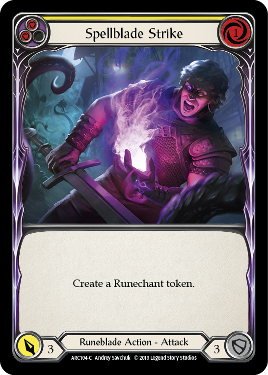 Spellblade Strike (Yellow) [ARC104-C] (Arcane Rising)  1st Edition Rainbow Foil | I Want That Stuff Brandon