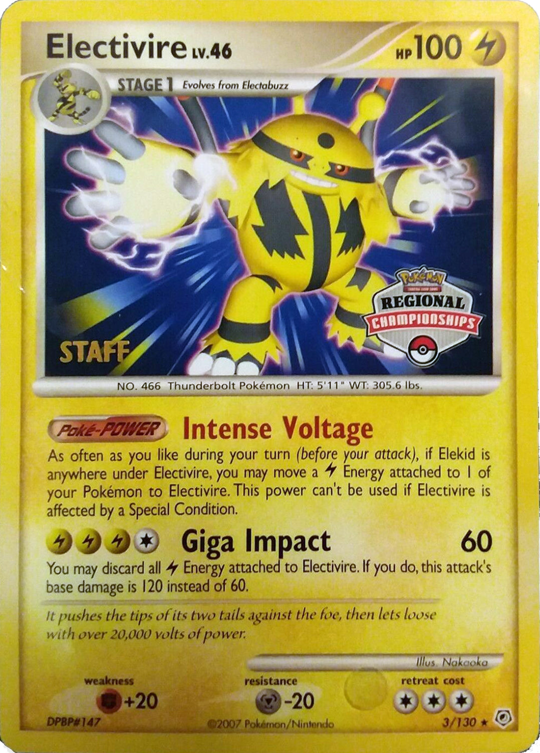 Electivire (003/130) (2008 Staff Regional Championships) [League & Championship Cards] | I Want That Stuff Brandon