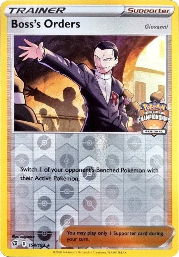 Boss's Orders (154/192) (Giovanni) (Regional Championship Promo) [Sword & Shield: Rebel Clash] | I Want That Stuff Brandon