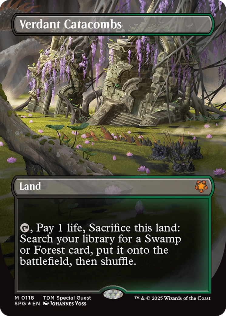 Verdant Catacombs (Borderless) (Dragonscale Foil) [Tarkir: Dragonstorm Special Guests] | I Want That Stuff Brandon
