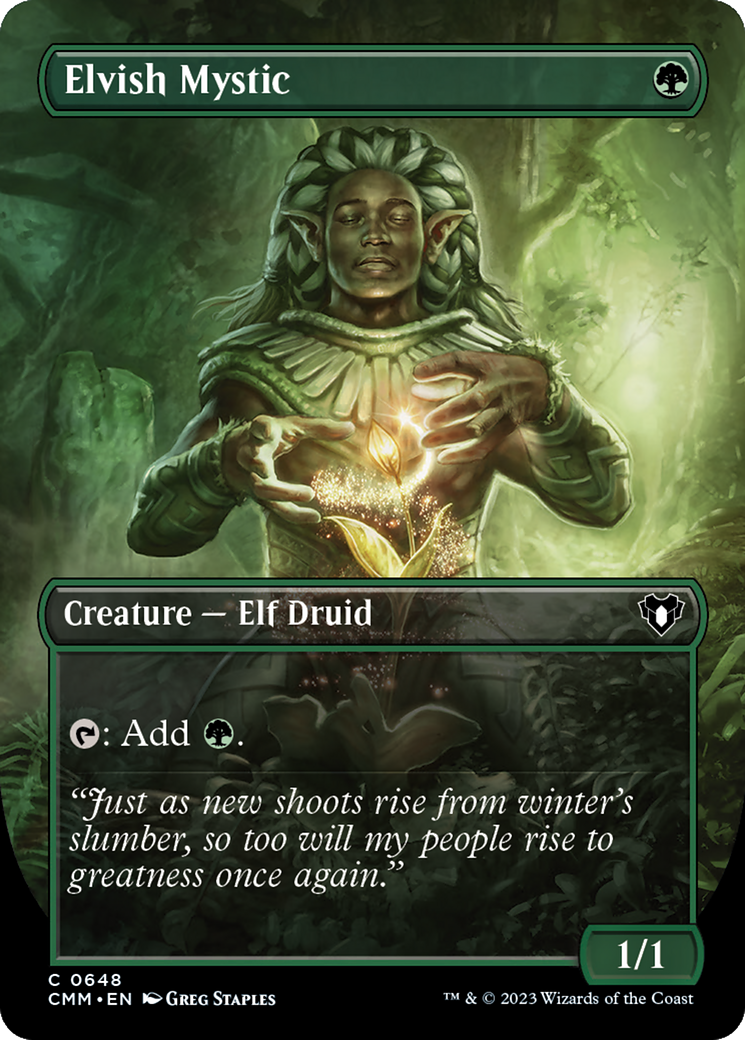 Elvish Mystic (Borderless Alternate Art) [Commander Masters] | I Want That Stuff Brandon