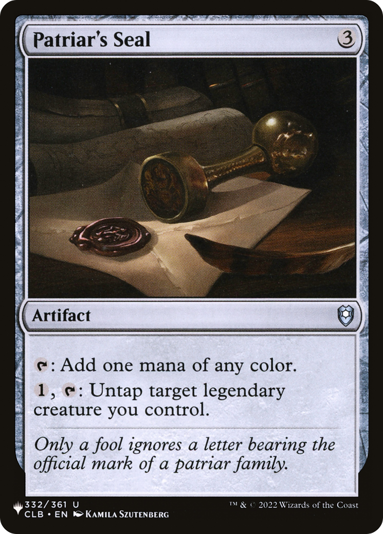 Patriar's Seal [The List Reprints] | I Want That Stuff Brandon