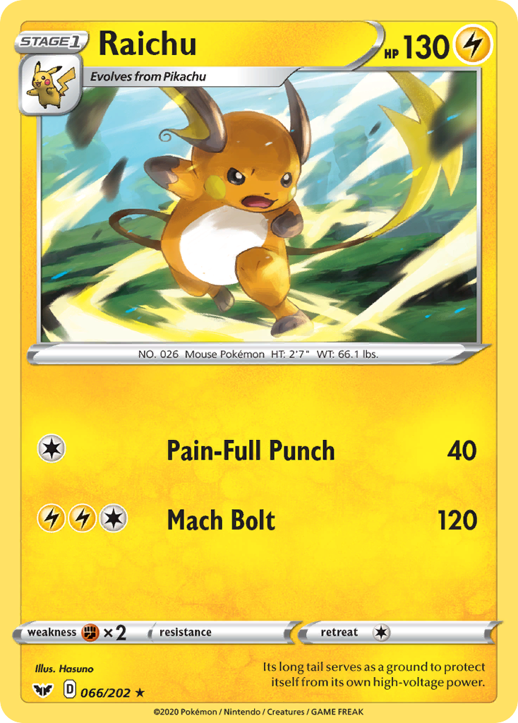 Raichu (066/202) [Sword & Shield: Base Set] | I Want That Stuff Brandon