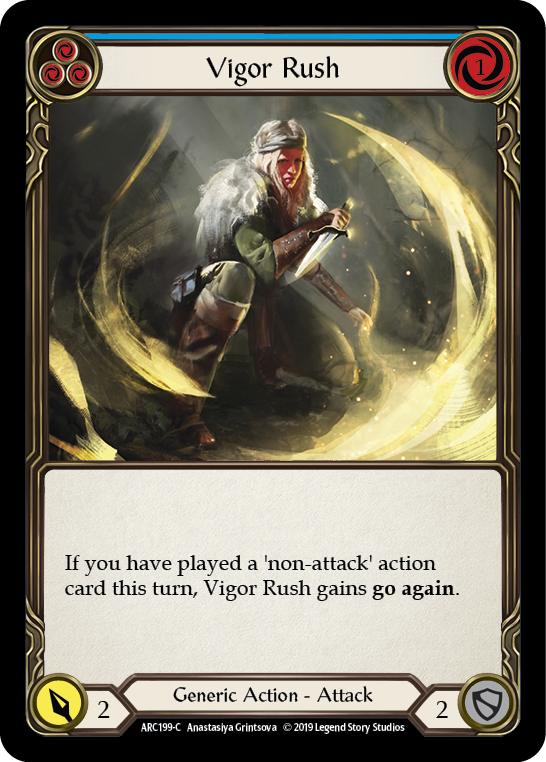 Vigor Rush (Blue) [ARC199-C] (Arcane Rising)  1st Edition Rainbow Foil | I Want That Stuff Brandon