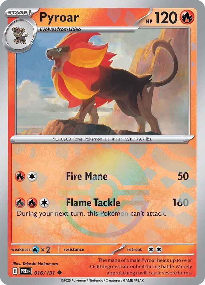 Pyroar (016/131) (Poke Ball Pattern) [Scarlet & Violet: Prismatic Evolutions] | I Want That Stuff Brandon