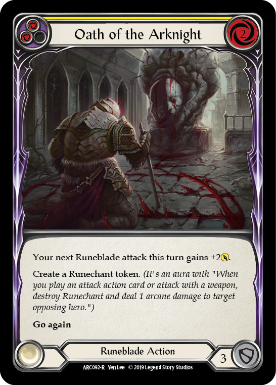 Oath of the Arknight (Yellow) [ARC092-R] (Arcane Rising)  1st Edition Normal | I Want That Stuff Brandon