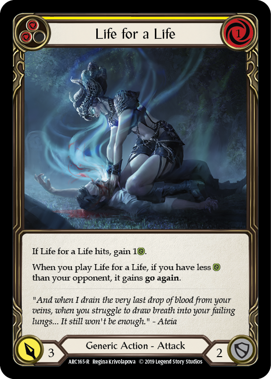 Life for a Life (Yellow) [ARC165-R] (Arcane Rising)  1st Edition Normal | I Want That Stuff Brandon