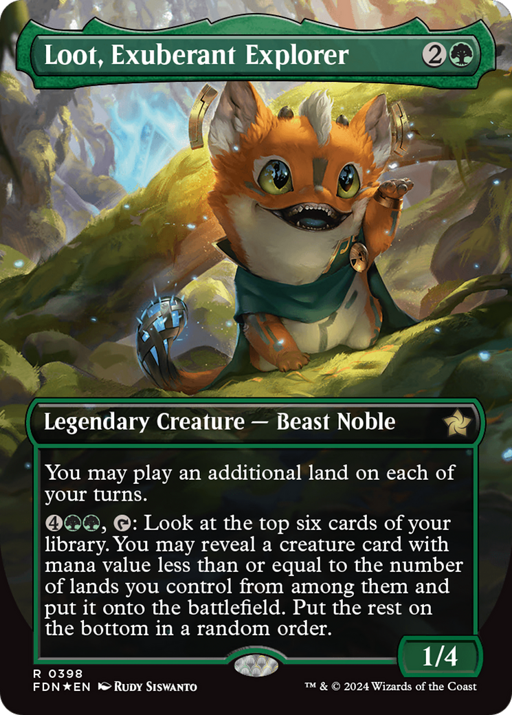 Loot, Exuberant Explorer (Borderless) (Mana Foil) [Foundations] | I Want That Stuff Brandon