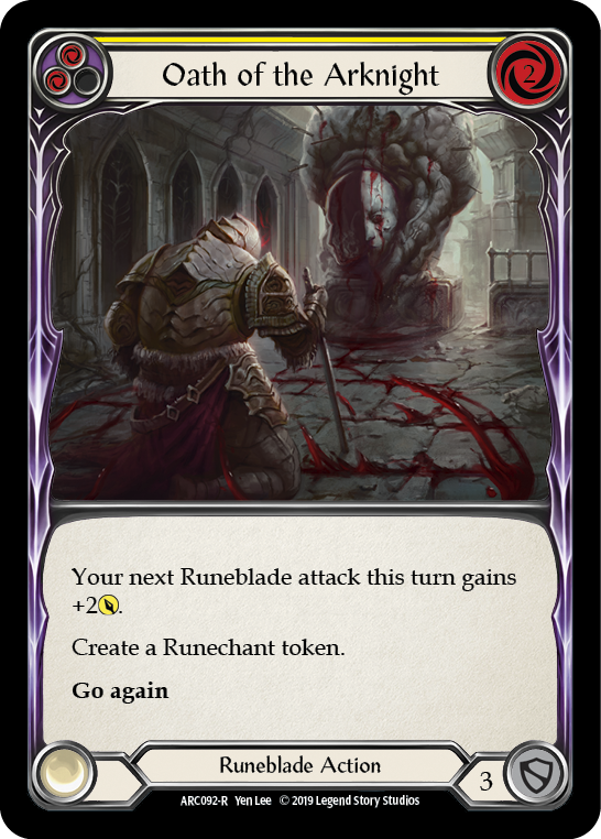 Oath of the Arknight (Yellow) [ARC092-R] (Arcane Rising)  1st Edition Rainbow Foil | I Want That Stuff Brandon