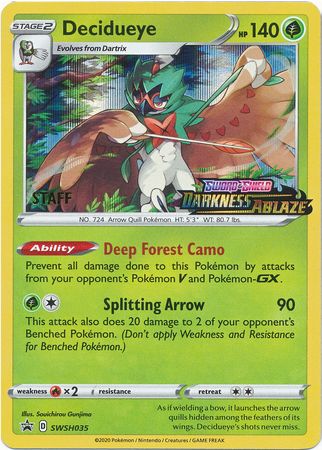 Decidueye (SWSH035) (Staff Prerelease Promo) [Sword & Shield: Black Star Promos] | I Want That Stuff Brandon