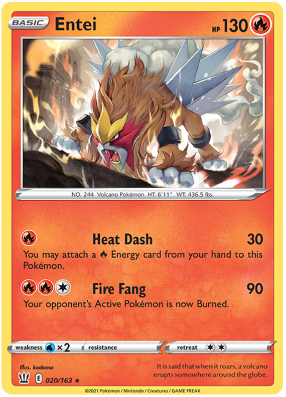 Entei (020/163) [Sword & Shield: Battle Styles] | I Want That Stuff Brandon