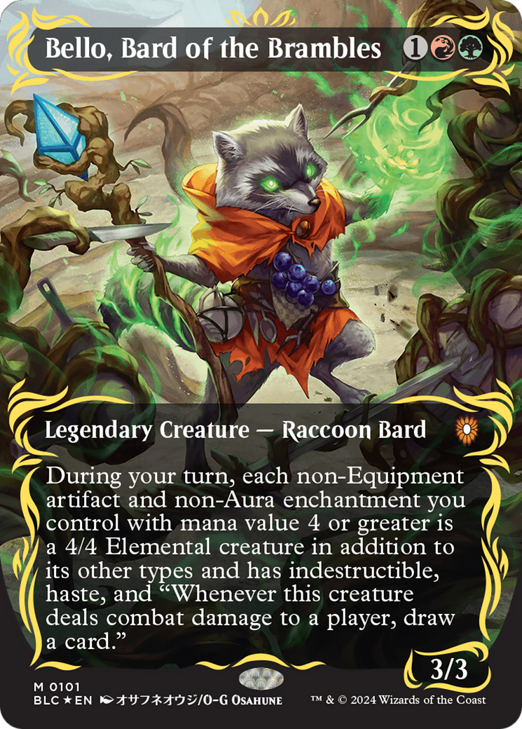 Bello, Bard of the Brambles (Borderless) (Raised Foil) [Bloomburrow Commander] | I Want That Stuff Brandon